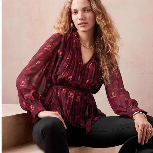 Banana Republic CHIFFON PLEATED BLOUSE - Picture 1 of 7
